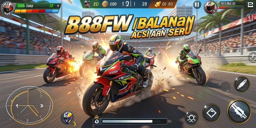 Gameplay seru dari 888FW dengan balapan motor yang penuh aksi.