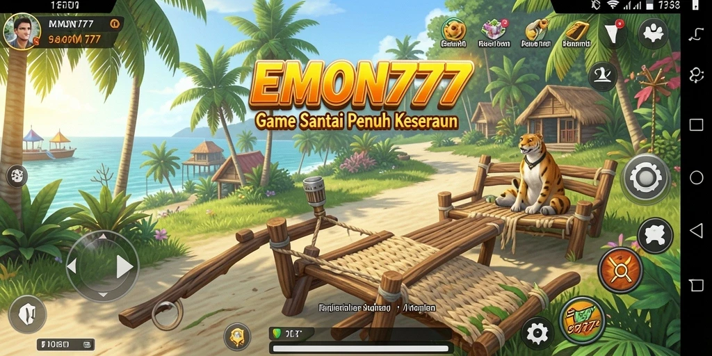 Gambar menunjukkan gameplay santai EMON777 yang penuh warna.