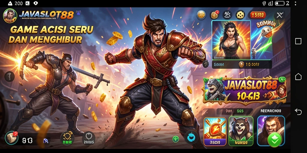 Screenshot menunjukkan aksi seru dalam game JAVASLOT88.
