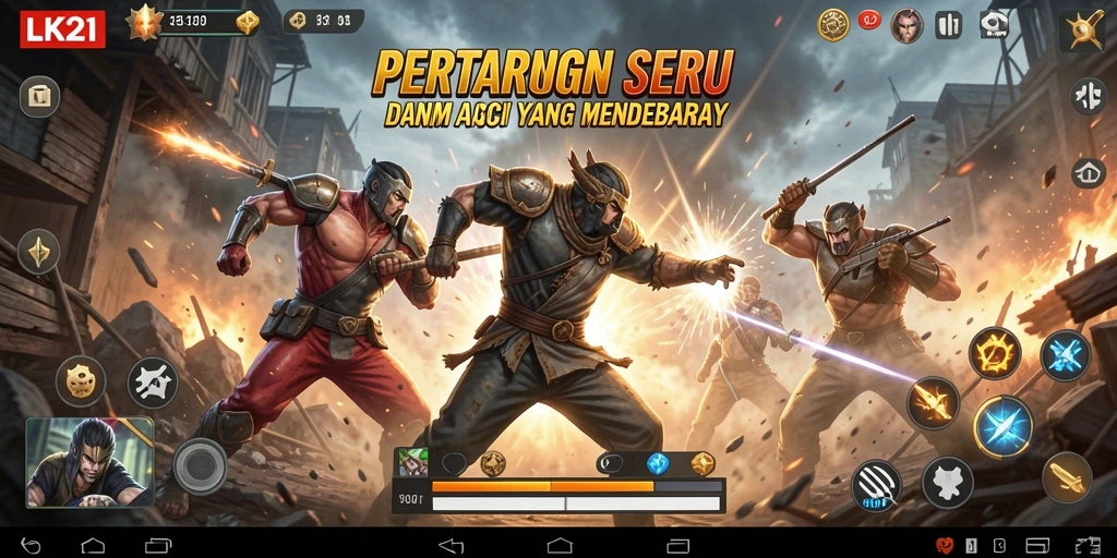 Gameplay LK21 menampilkan aksi pertempuran yang seru dan mendebarkan.