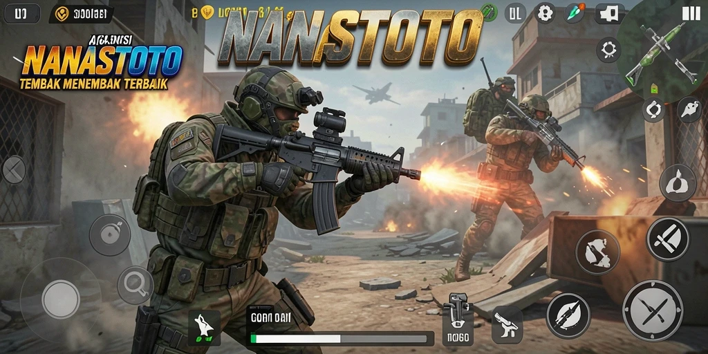Tangkapan layar gameplay NANASTOTO yang menampilkan aksi tembak menembak yang seru.