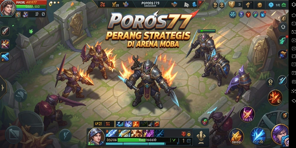 Gambaran aksi seru dalam gameplay POROS77 MOBA.
