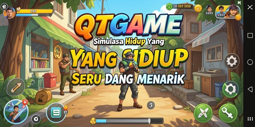 Screenshot gameplay QTGAME menampilkan interaksi karakter yang menarik.