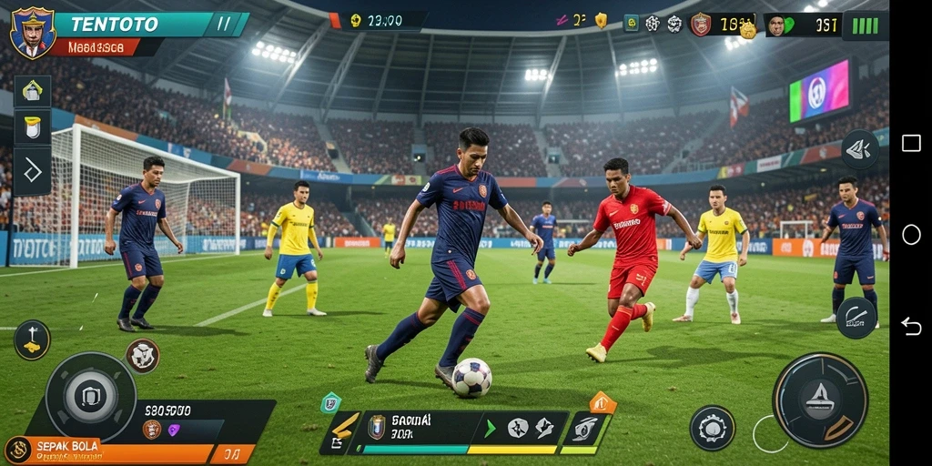 Tampilan gameplay TENTOTO yang menegangkan dalam pertandingan sepak bola.