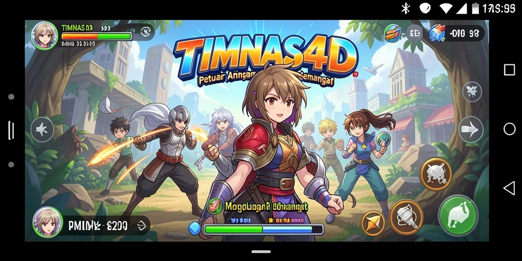 Screenshot gameplay TIMNAS4D menunjukkan berbagai karakter anime yang beraksi.